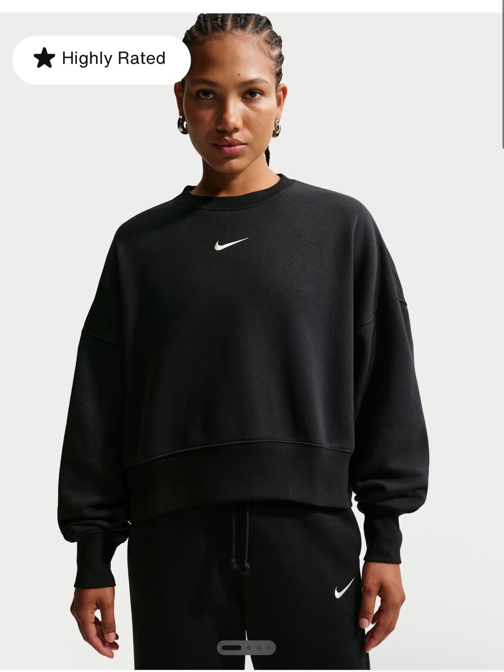 Nike Women's Black Cropped Crew Sweatshirt with White Swoosh